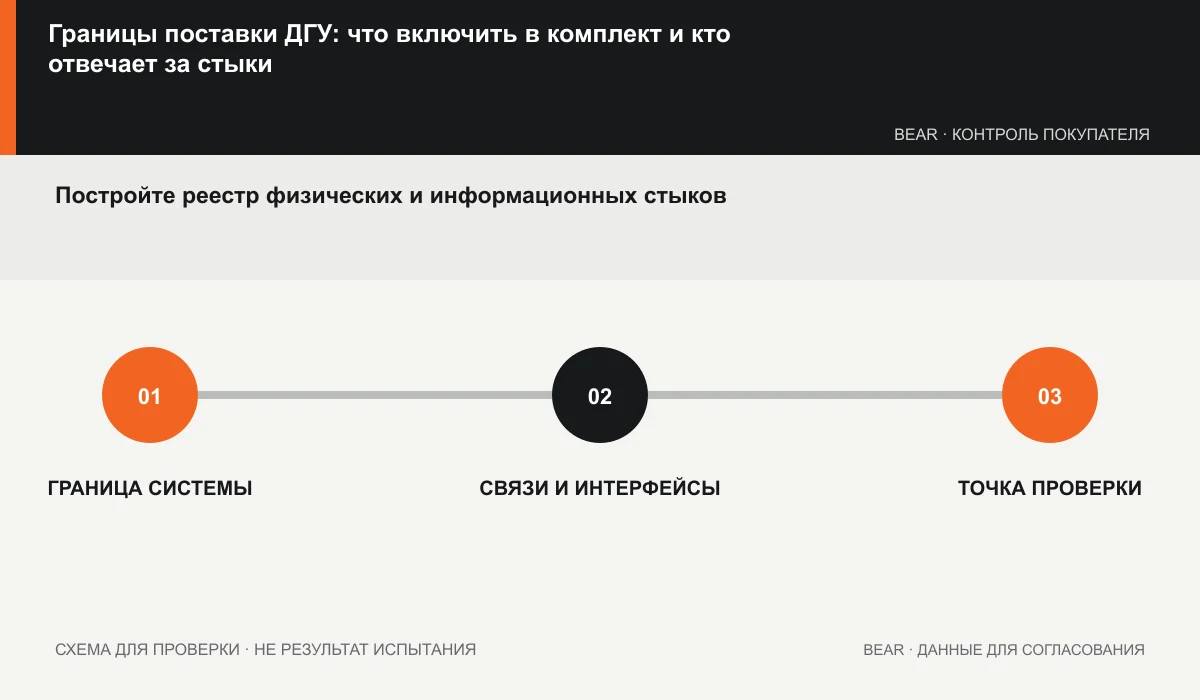 Схема границ поставки генератора: оборудование, документы и интерфейсы площадки