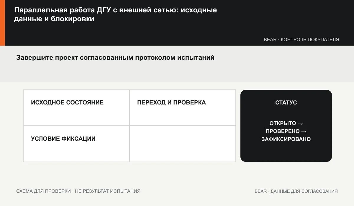 Этапы параллельной работы с сетью: разрешение, проектная проверка, уставки и испытания