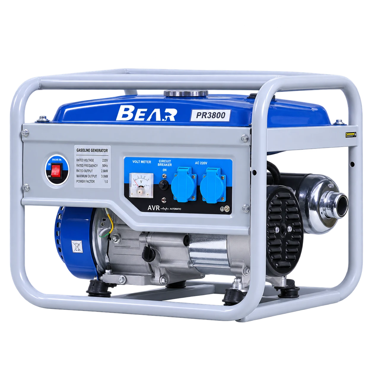 Сине-серый генератор BEAR PR3800: вид спереди и сбоку