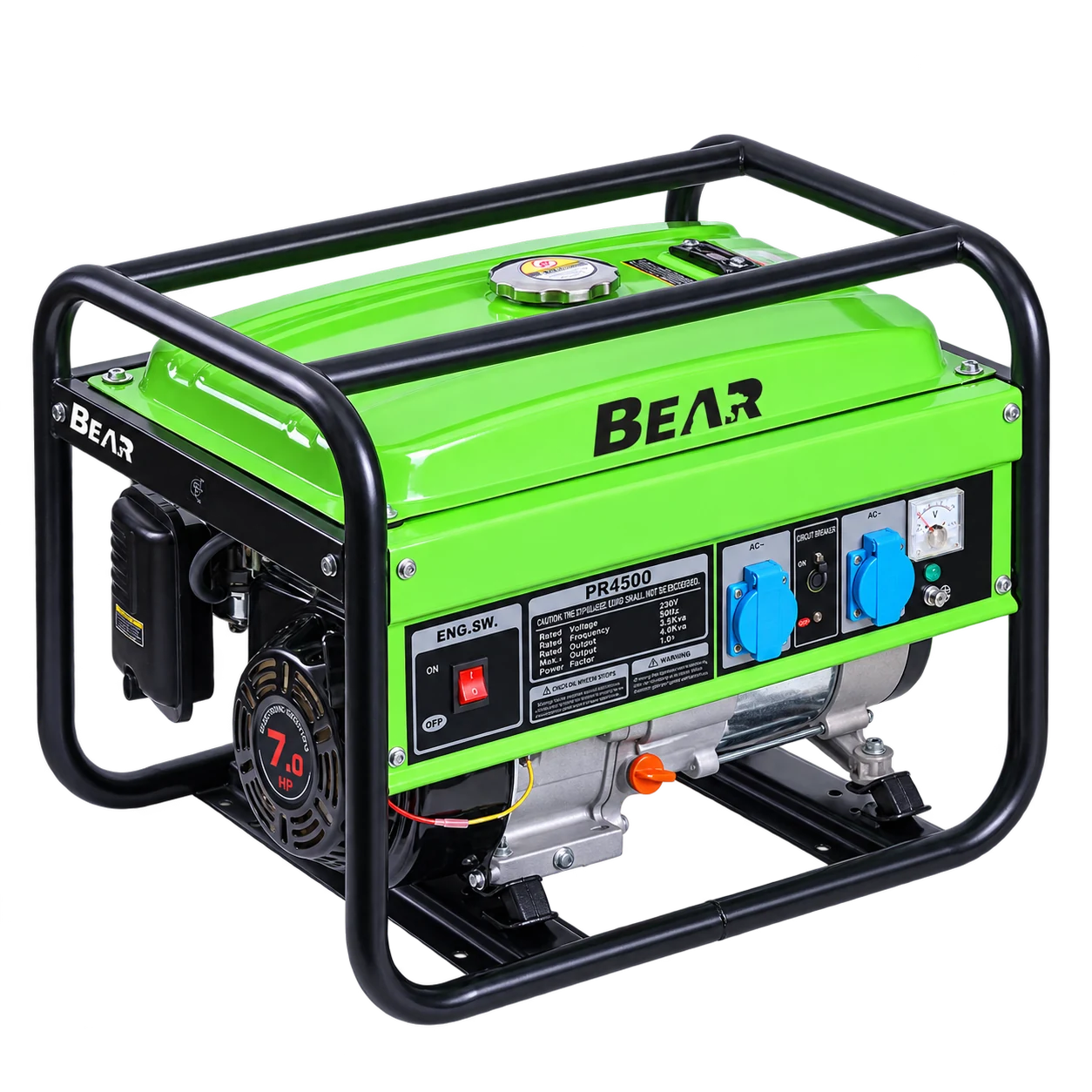Зелёный генератор BEAR PR4500: вид спереди и сбоку